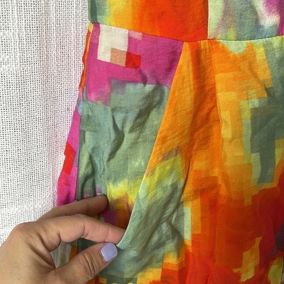 Nine West Bright Geometric Floral Sleeveless Tank Dress with Pockets Women 4 - Picture 5 of 7